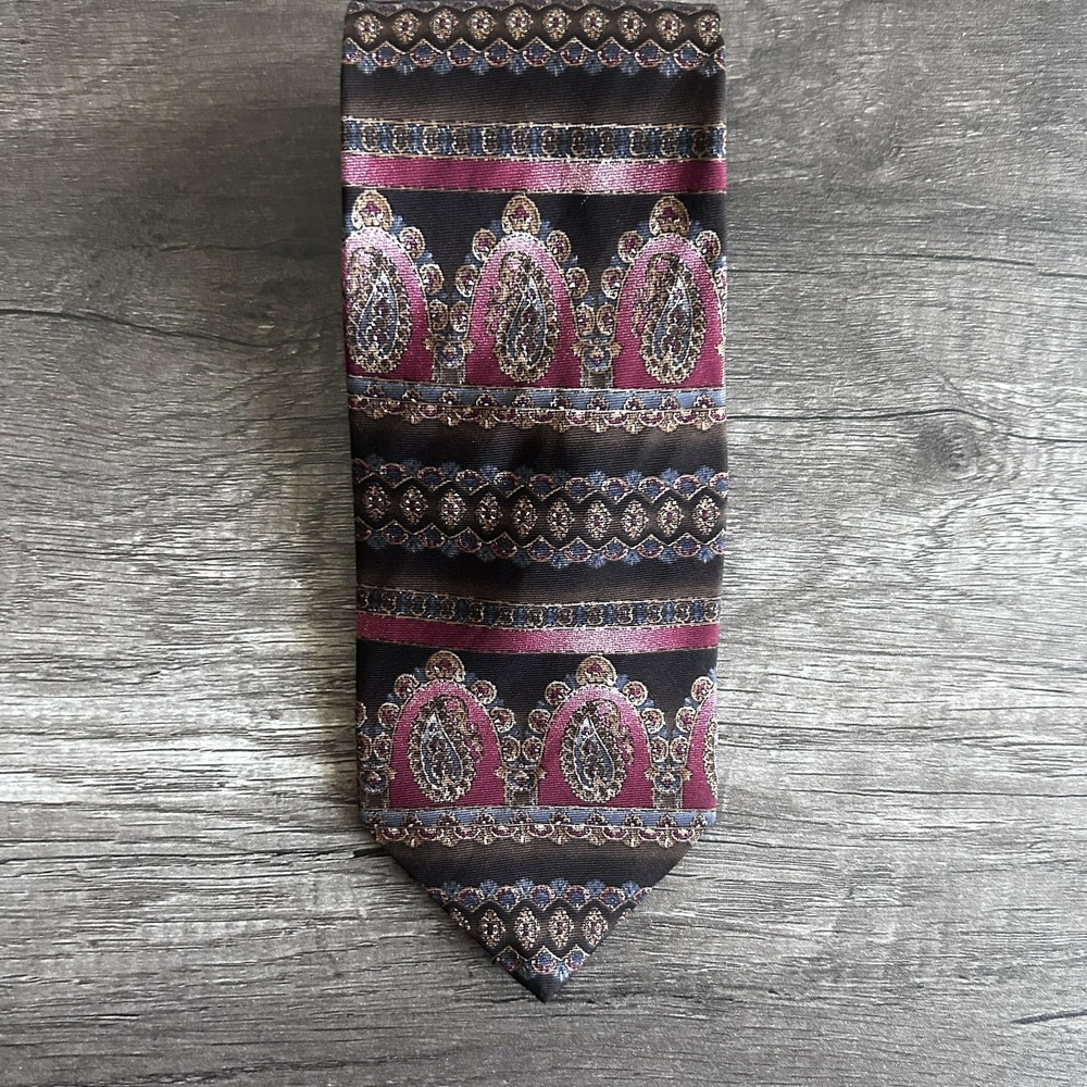 Bill Blass Necktie Mens Silk Paisley‎ Stripe Pattern Classic Dress Tie